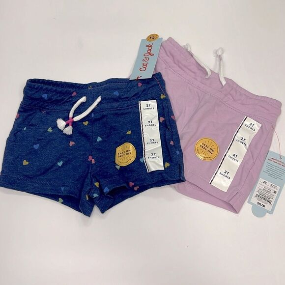 BUNDLE of 2 Cat & Jack Girls Easy on Easy off Drawstring Shorts Size 2T - Picture 1 of 4